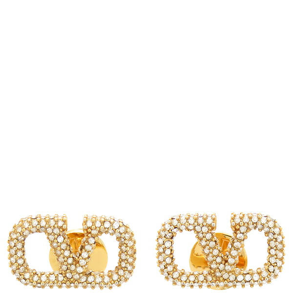 Valentino Vロゴ ラインストーン チェーンピアス アクセサリー ゴールド (209153
