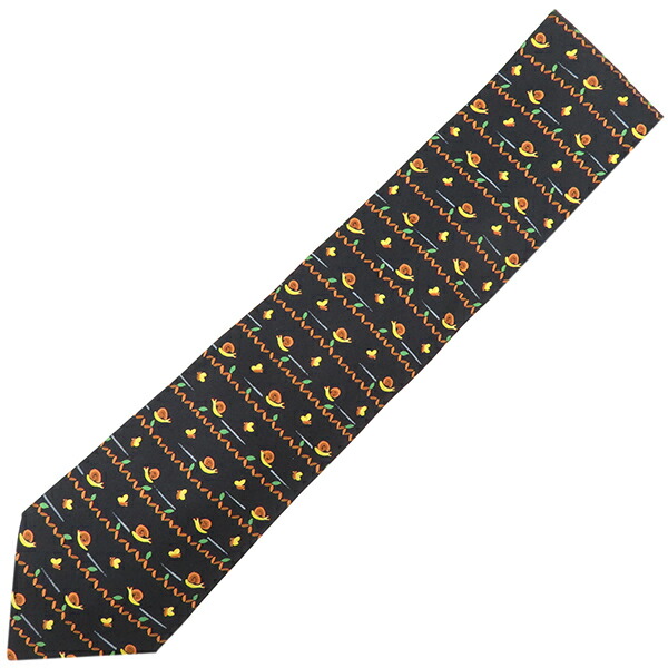 ＼ポイント10倍 &最大5万円割引クーポン4/4 20時から／ エルメス HERMES ネクタイ カタツムリ×チョウ 9cm シルク ブラック×マルチカラー 黒 蝶 【中古】