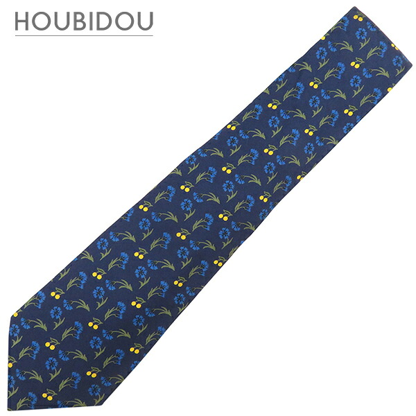 ＼ポイント10倍／ エルメス Hermes ネクタイ 植物柄 9cm シルク ネイビー&times;マルチカラー 紺 青 花柄 【中古】｜HOUBIDOU 心斎橋店 10,010円