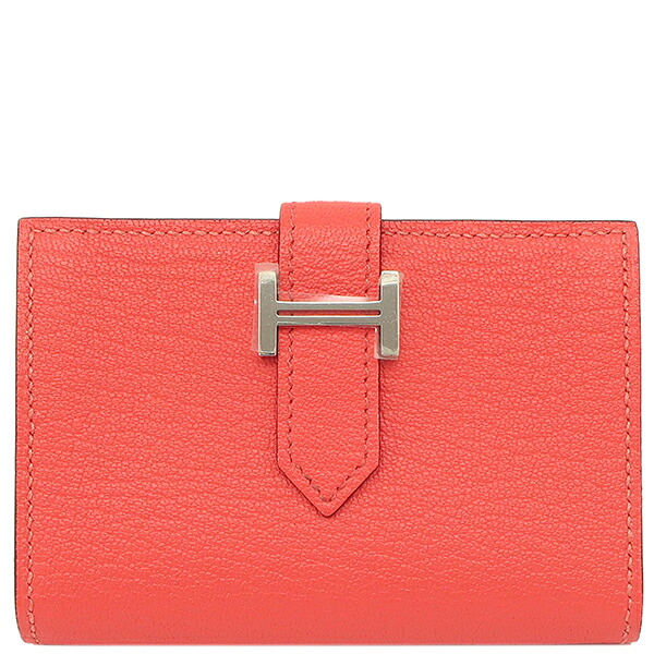 ＼ポイント10倍 &最大5万円割引クーポン4/4 20時から／ エルメス HERMES カードケース ベアン シェーブル ローズテキサス シルバー金具 新品 未使用 名刺入れ B刻印（2023年製） 【箱】【中古】
