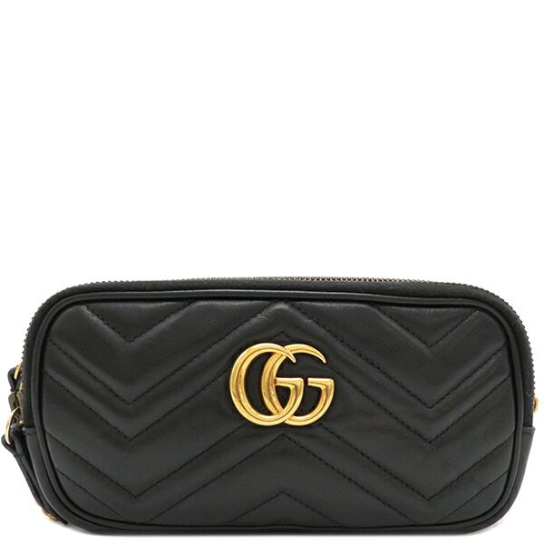 GGマーモント　GUCCI ブラック キルティング ショルダーバッグ GGマーモント〕キルティング スモール ショルダーバッグ