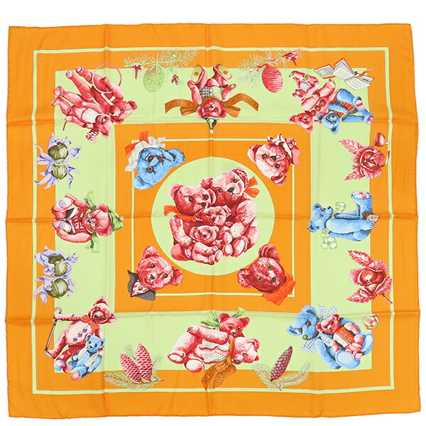 ☘️美品☘️ HERMES　心の友　テディベア　スカーフ カレ45 希少】最終価格 HERMES シルク スカーフ 心の友 テディベアー