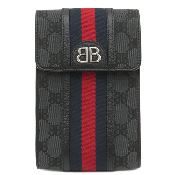 バレンシアガ BALENCIAGA ショルダーバッグ BALENCIAGA × GUCCI ザ ハッカー プロジェクト キャンバス レザー ブラック シルバー金具 グッチコラボ ミニバッグ 黒 680130【中古】