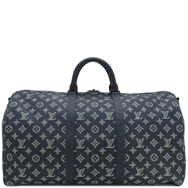 ルイヴィトン LOUIS VUITTON ボストンバッグ キーポル バンドリエール50 モノグラムシャドウレザー インクブルー×ホワイト マットブラック金具 ネイビー 青 白 鍵・パドロック欠品 M24953 RFID【中古】