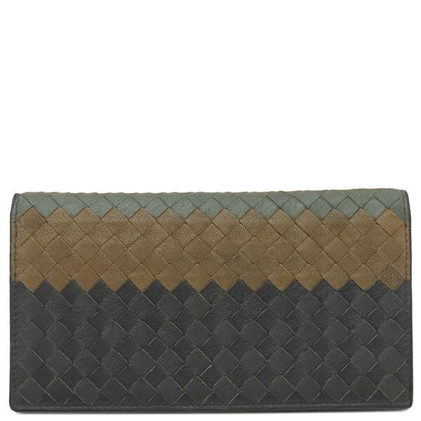 ボッテガヴェネタ イントレチャート 二つ折り長財布 ブラウン 正規品 ブラック/マダーブラウンイントレチャート 二つ折りウォレット