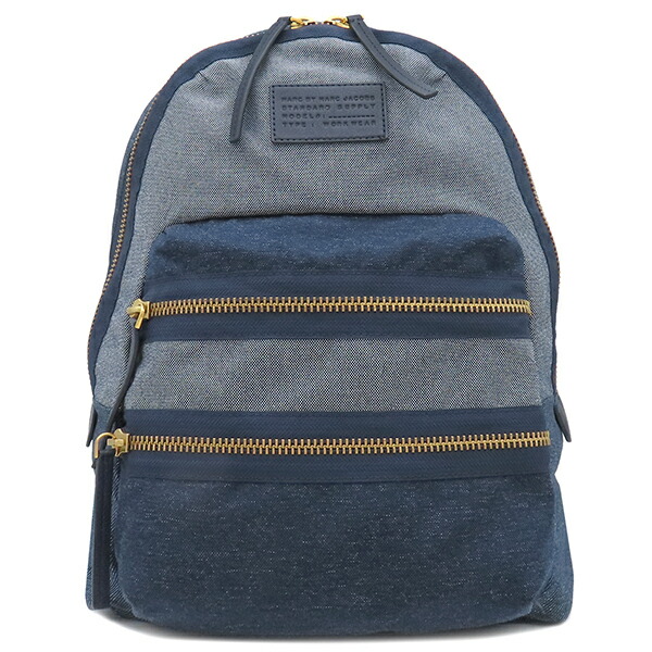 ＼最大5万円割引クーポン 数量限定／ マークバイマークジェイコブス Marc by Marc Jacobs リュック・デイパック ザ バイカー バックパック ラージ デニム ブルー ゴールド金具 青 【中古】