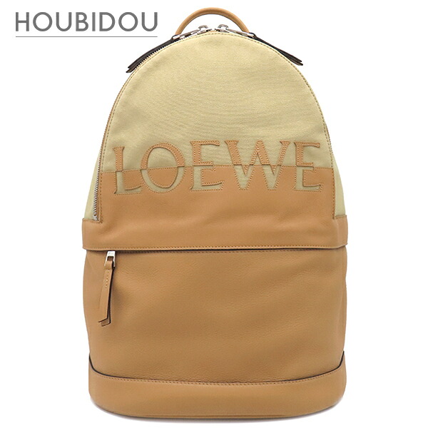 ロエベ LOEWE 背嚢・デイパック ロゴタイプ  うしろ側風呂敷き包み 帆布 なめし革 ベージュ系 しろがね色金具 うす茶色  B314278X013968【中古】