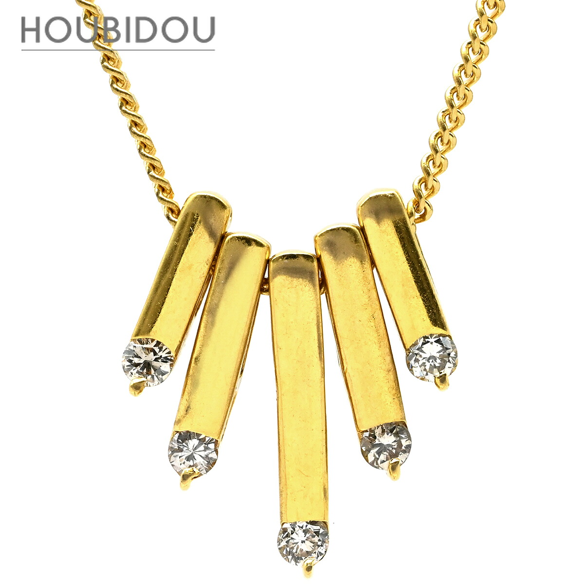 ネックレス ダイヤ ペンダント イエローゴールド Au750 18K 18金 5P 5石 5粒 ゴールドバー 【中古】｜HOUBIDOU 心斎橋店