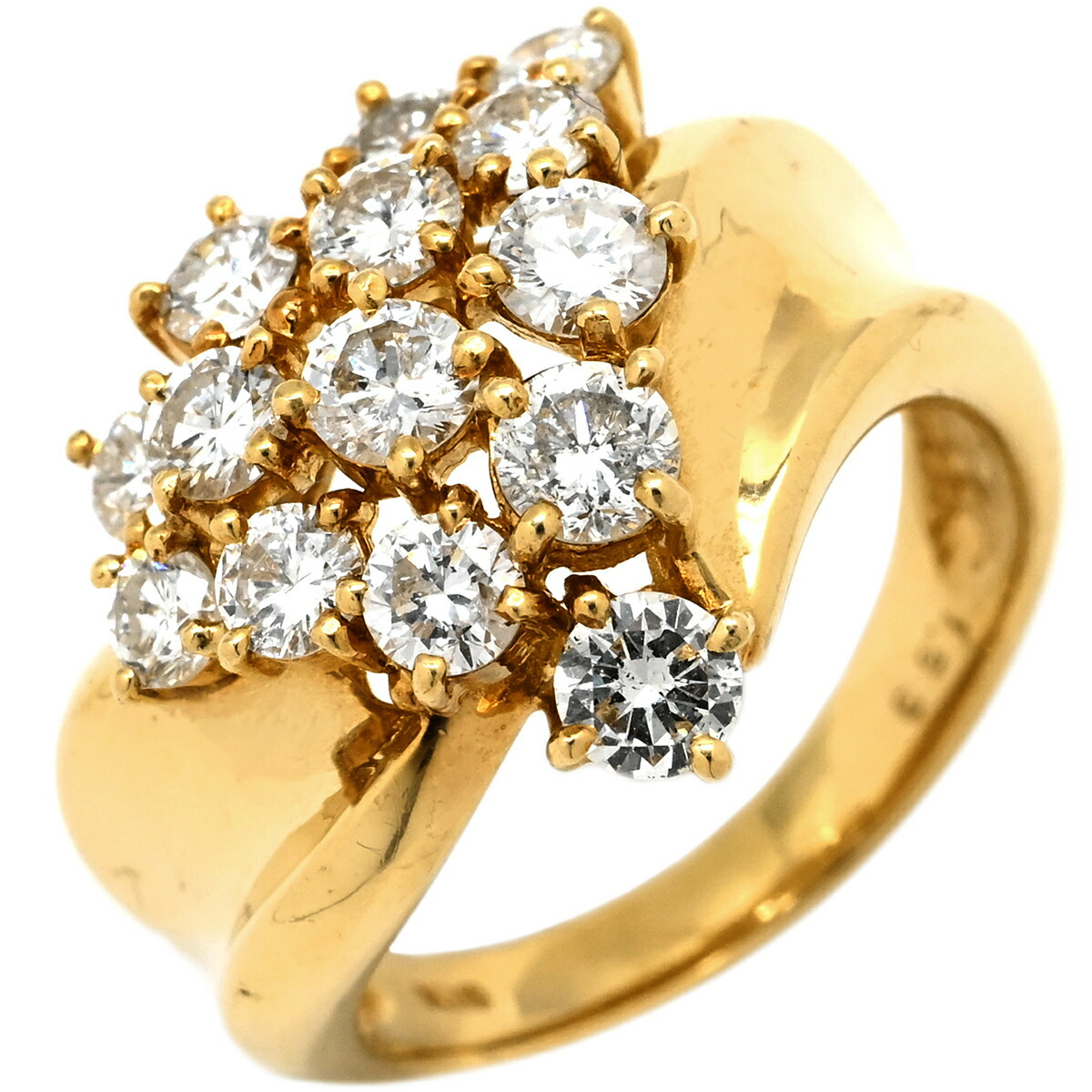 リング 指輪 ダイヤリング イエローゴールド K18 Au750 YG 1.53ct ダイヤモンド クラスターセッティング 11号【中古】