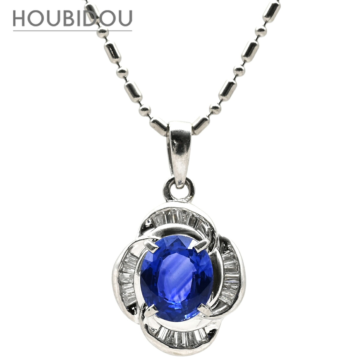 ネックレス ブルーサファイア ダイヤ ブルー&times;プラチナシルバー Pt900 プラチナム 青 フラワーモチーフ 1.85ct PT ダイヤモンド 【中古】｜HOUBIDOU 心斎橋店 88,209円