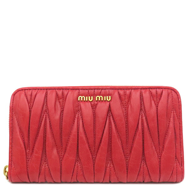 ミュウミュウ MIU MIU 長財布 マテラッセ ラウンドファスナー レザー レッド ゴールド金具 赤 5M0506 【箱】【中古】