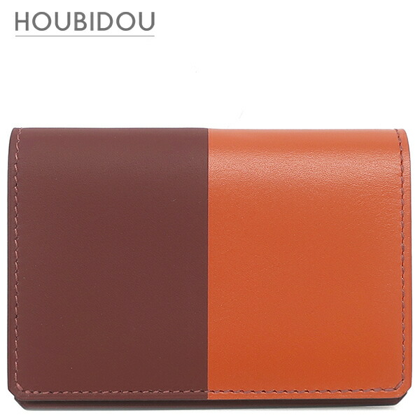 エルメス HERMES 二つ折り紙入れ マンハッタン 硬貨 歌留多入れもの ボックスカーフ ヴォースイフト オレンジ色系×ボルドーワイン系 しろがね色金具 パウダーコンパクト紙入れ コインケース バイ色つや ソルド品  X目じるし【中古】