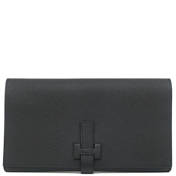 ＼ポイント2倍 &最大5万円割引クーポン4/4 20時から／ エルメス HERMES 長財布 Hパッサン トゥタンマン ヴォーエプソン ブラック シルバー金具 二つ折り W刻印(2024年製) 【箱】【中古】
