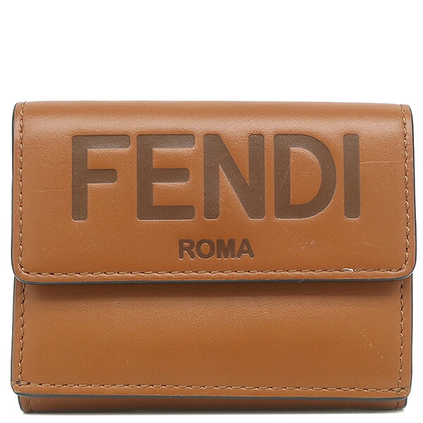 フェンディ FENDI 三つ折り財布 ロゴ ローママイクロ レザー ブラウン ゴールド金具 ミニ財布 茶 8M0395【中古】