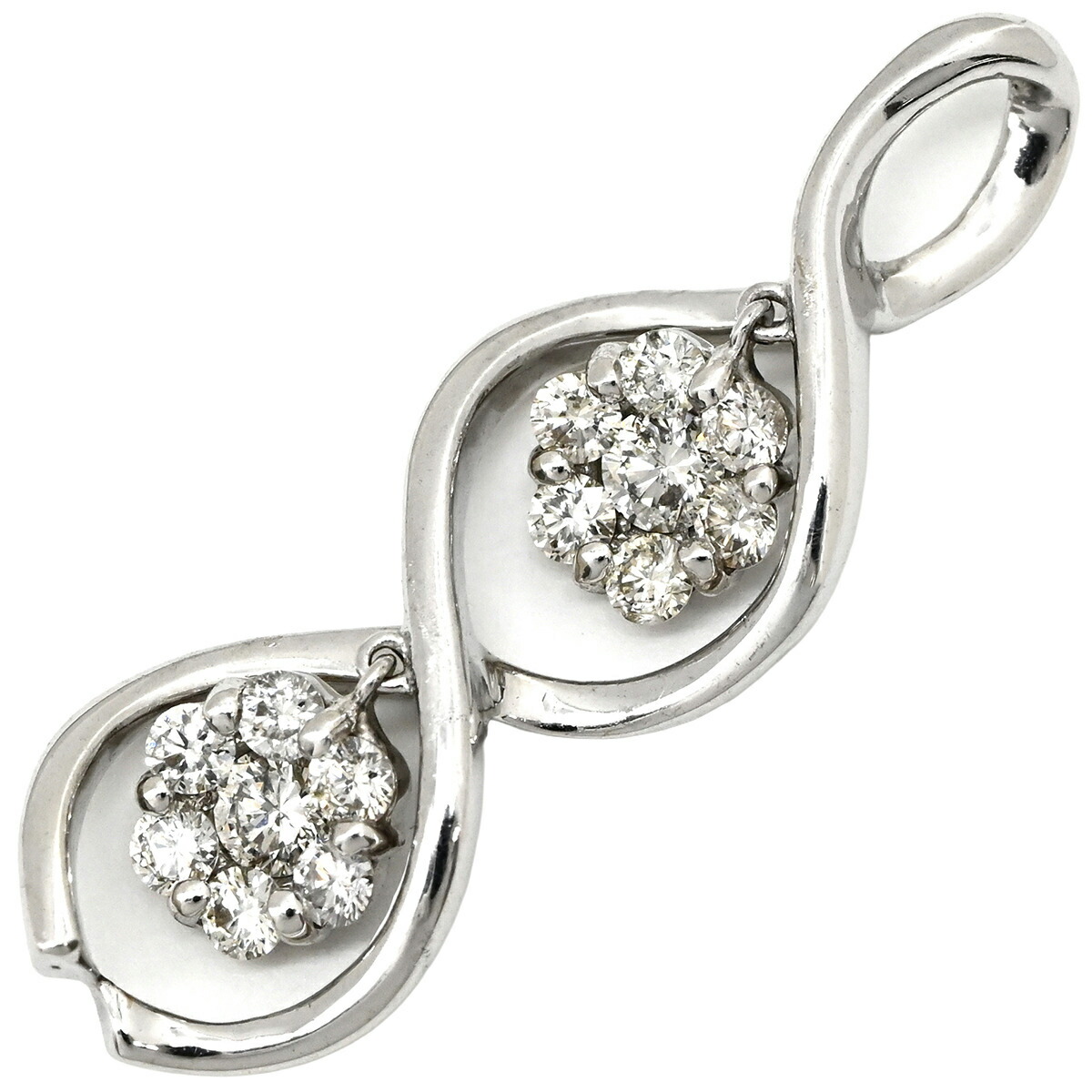 ペンダントトップ ダイヤモンド 0.62ct ホワイトゴールド ツイスト 18金 18K 750 WG 3粒 3石 ブリリアントカット ネックレストップ 【中古】
