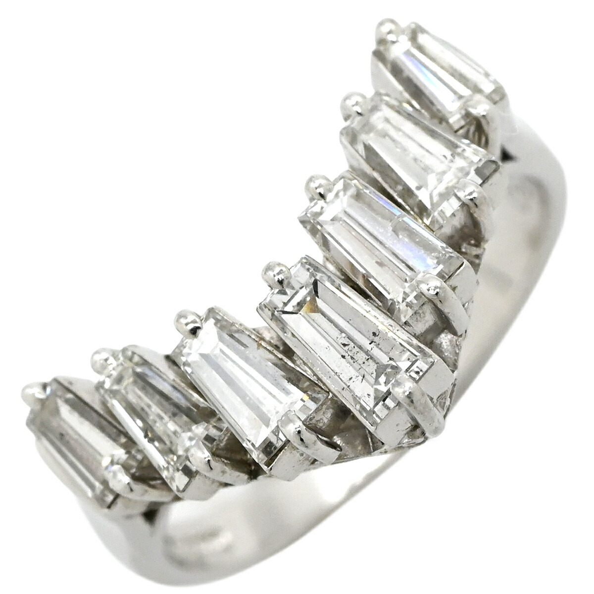 リング 指輪 ダイヤモンド 1.50ct リング プラチナシルバー V字 Vライン プラチナ900 7石 7P バゲットカット 13号【中古】