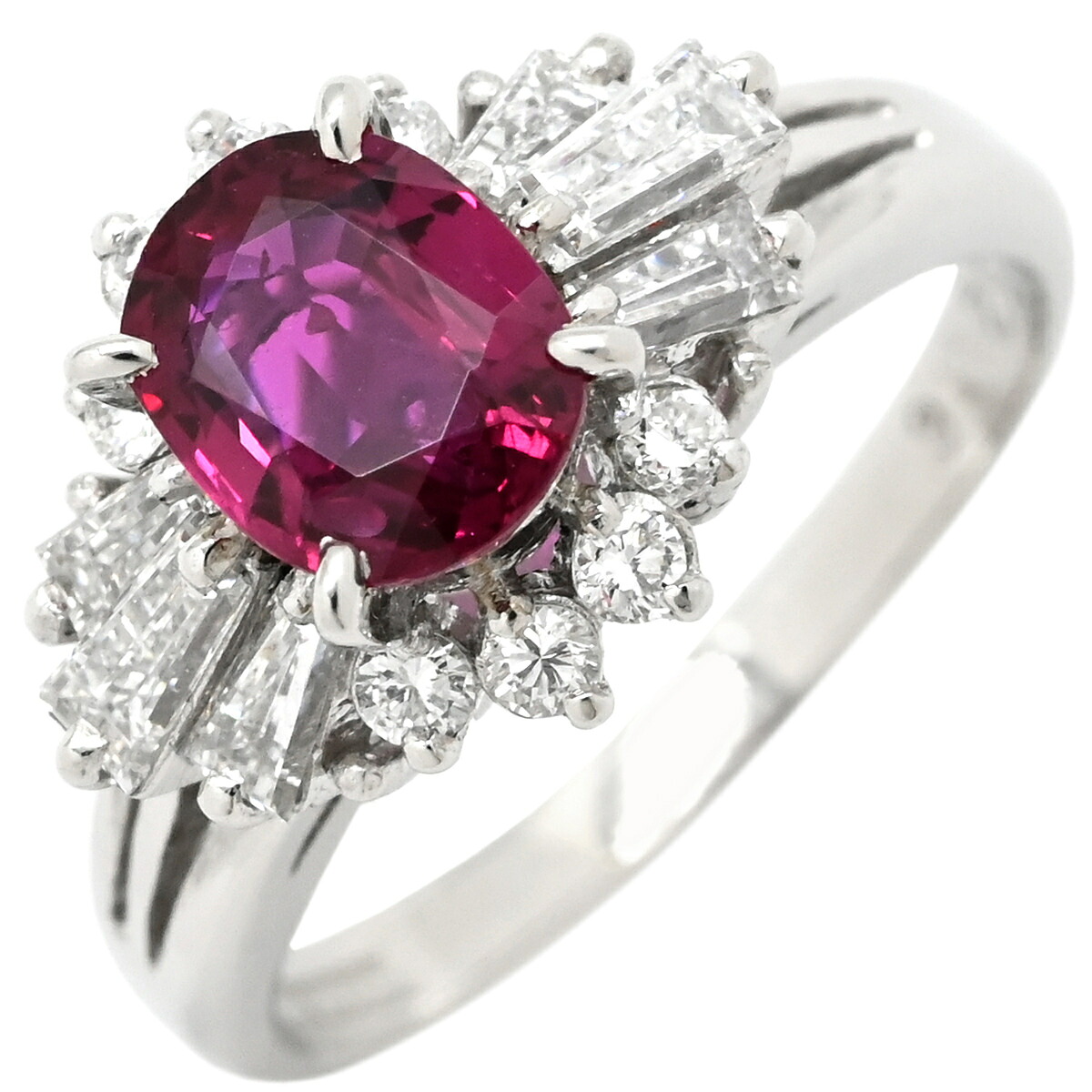 ＼ポイント5倍 &最大5万円割引クーポン4/4 20時から／ リング 指輪 ルビー 1.14ct ダイヤモンド プラチナシルバー レッド 赤 1石 プラチナ 11.5号【中古】
