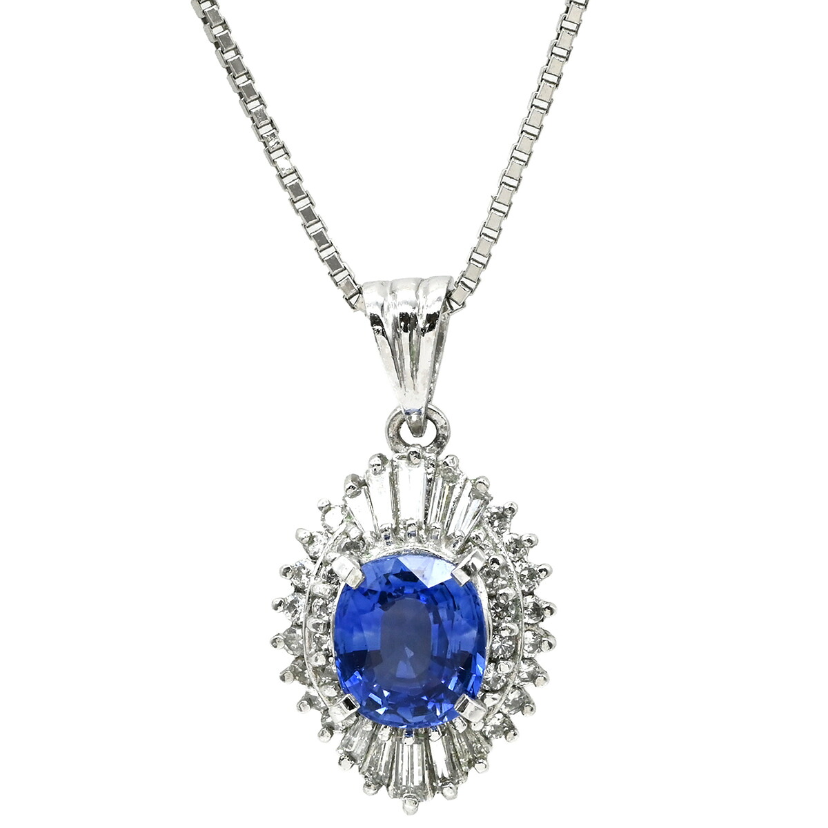 ＼ポイント5倍 &最大5万円割引クーポン4/4 20時から／ ネックレス ブルーサファイア 1.18ct ダイヤモンドペンダント プラチナシルバー 青 ブルー クッションミックスカット 1石 1粒 【中古】