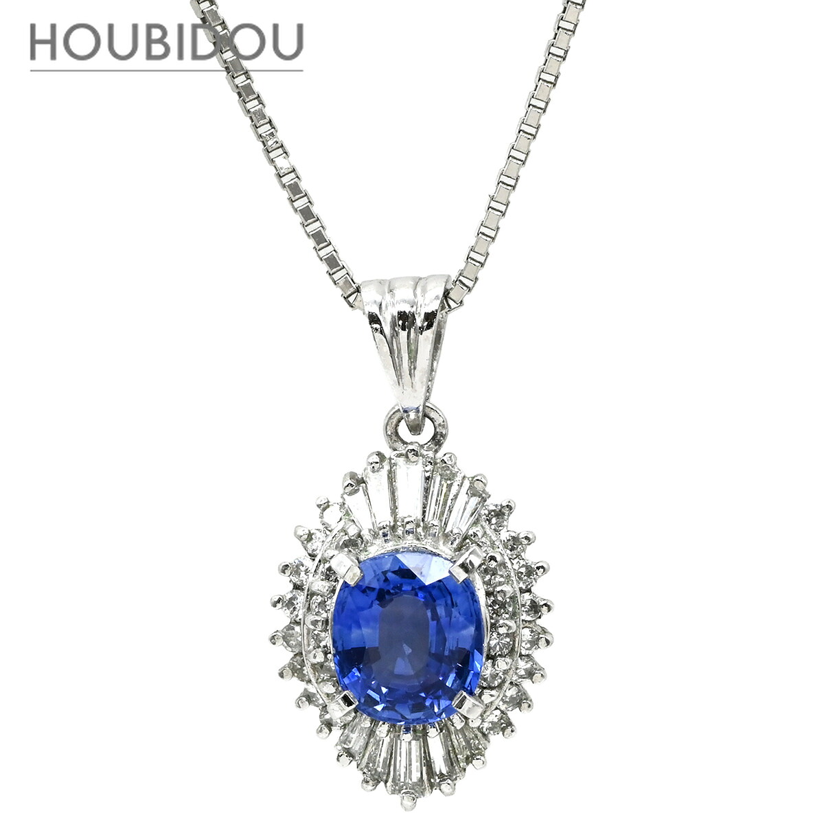 ネックレス ブルーサファイア 1.18ct ダイヤモンドペンダント プラチナシルバー 青 ブルー クッションミックスカット 1石 1粒 【中古】｜HOUBIDOU 心斎橋店