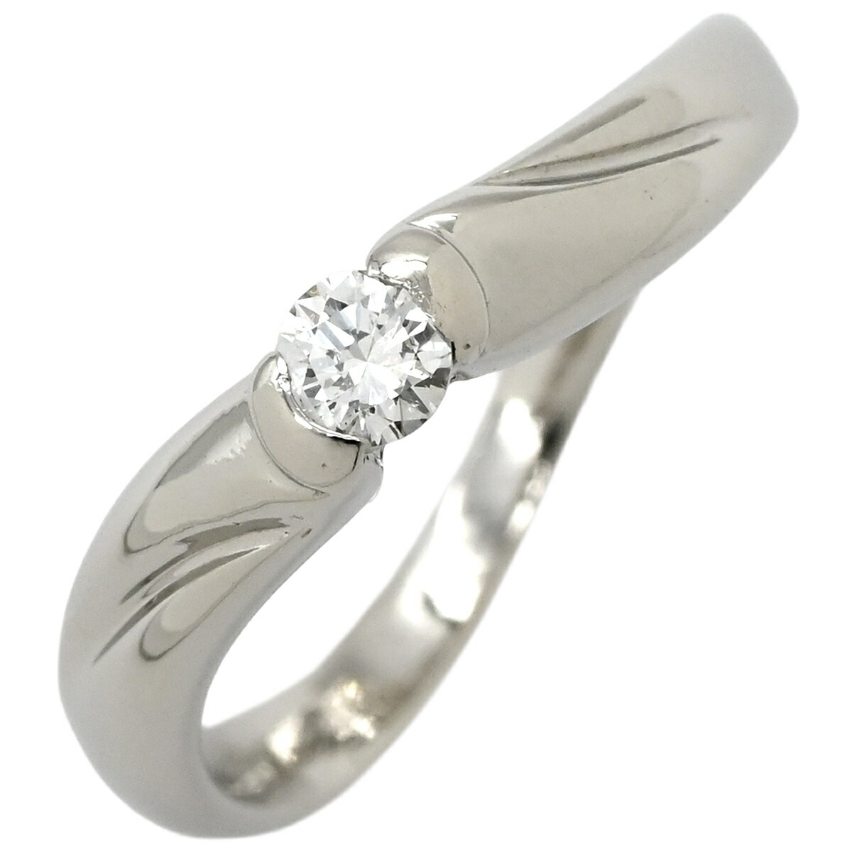 ＼ポイント5倍 &最大5万円割引クーポン4/4 20時から／ リング 指輪 ダイヤ 0.139ct プラチナシルバー プラチナ Pt1000 1P 1石 1粒 ソリテール エンゲージ ブライダル ウェーブ 造幣局検定マーク 10.5号【中古】
