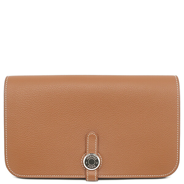 ＼ポイント2倍 &最大5万円割引クーポン4/4 20時から／ エルメス HERMES 長財布 ドゴンデュオ ドゴンGM エバーカラー ゴールド シルバー金具 茶 二つ折り財布 W刻印(2024年製) 【箱】【中古】