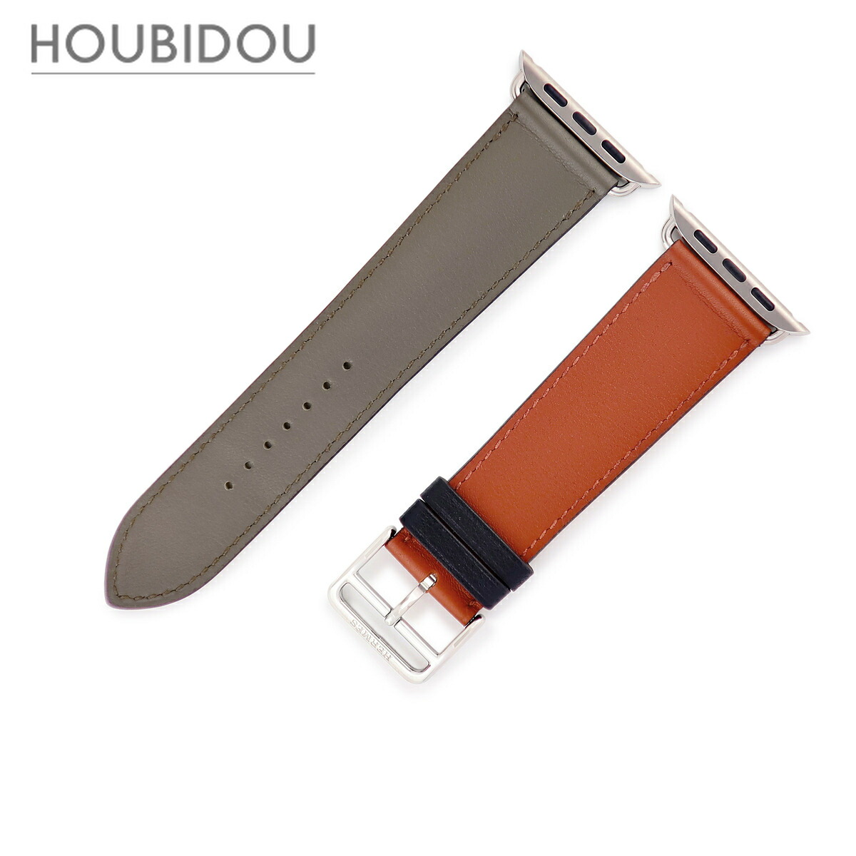\ポイント5倍/ エルメス HERMES 腕時計パーツ 純正 アップルウォッチ 35mm用 シンプルトゥール レザー ステンレススチール エタン×ブリック×ノワール 新品同様 レザー ベルト 23mm 尾錠付き 金具付き 【中古】|HOUBIDOU 心斎橋店