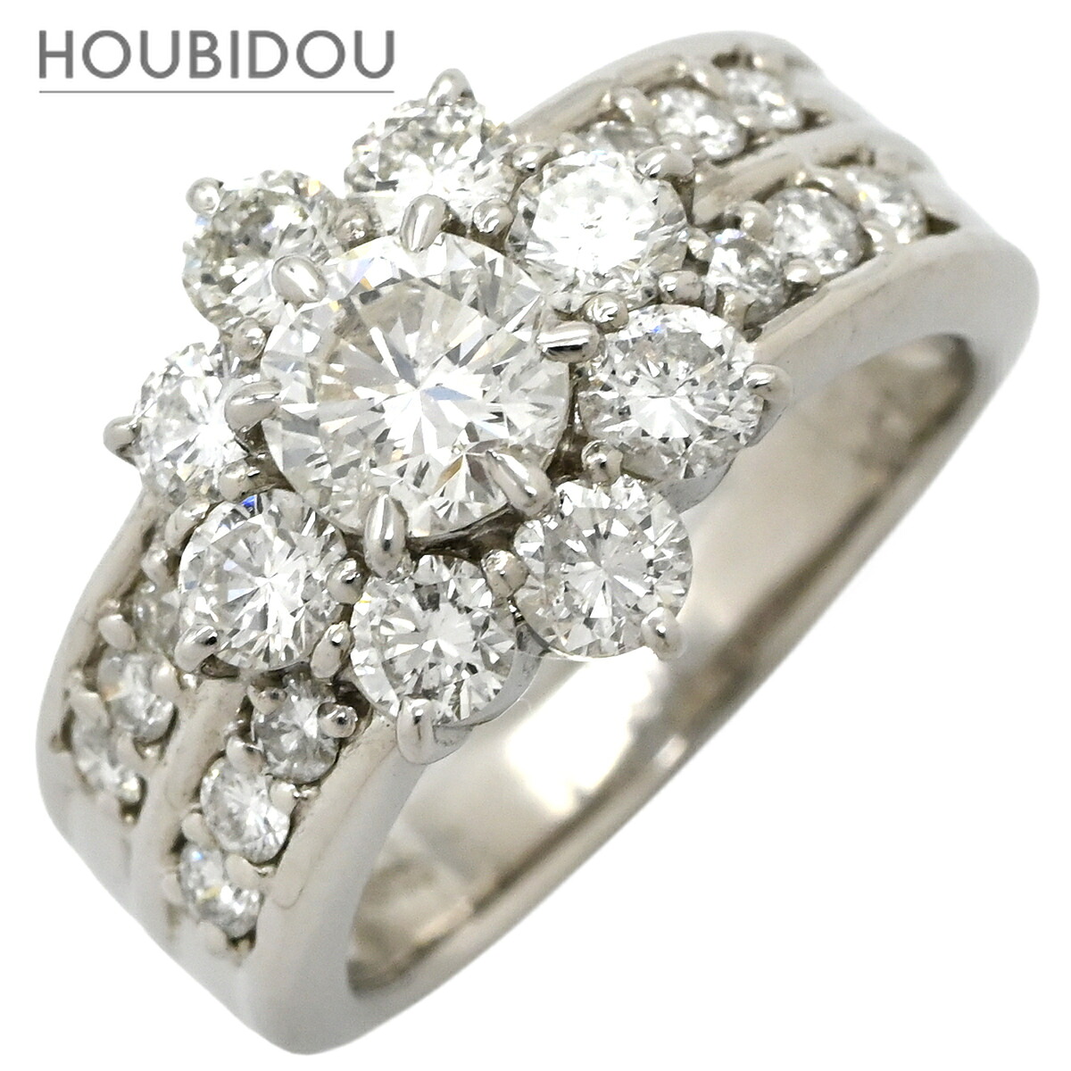 リング 指輪 ダイヤモンド 1.34ct 0.67ct プラチナシルバー ブリリアントカット フラワー 花モチーフ プラチナ 10号【中古】|HOUBIDOU 心斎橋店