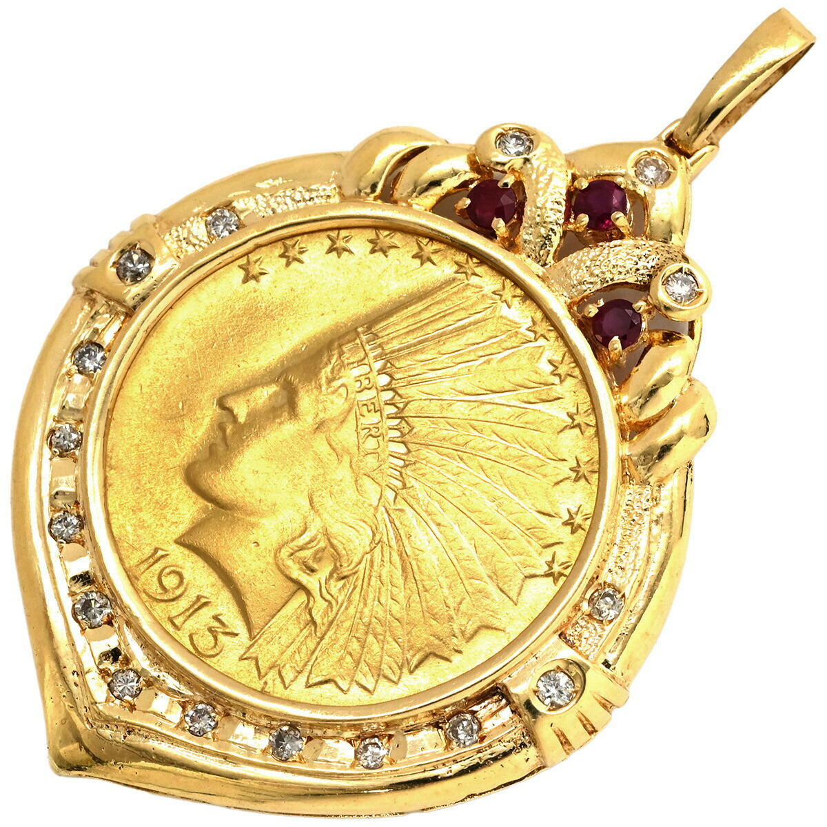 楽天市場】K21.6/K18 インディアン金貨 10ドル コイントップ 金貨 総重量約22.4g ネックレストップ イーグル/インディアン 1911年  アンティーク アメリカ合衆国造幣局 ペンダントトップ イエローゴールド レディース/女性 ギフト プレゼント 贈り物 お祝い【中古】h a23 ...