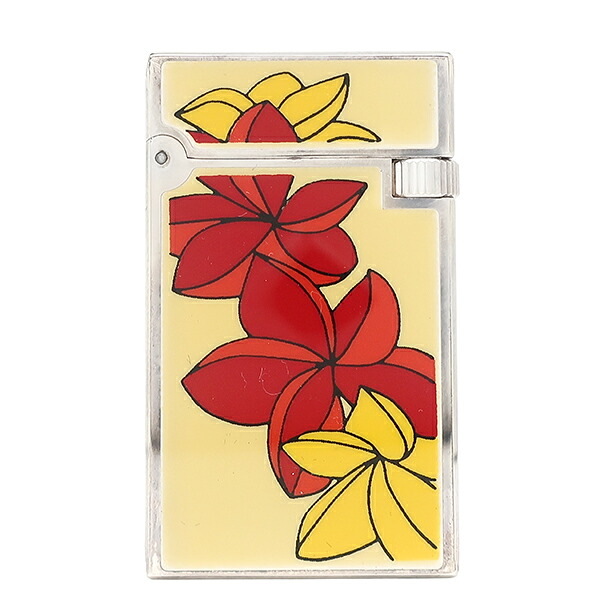 ＼ポイント5倍 4/14 20時から／ デュポン DUPONT ライター ファンタジー プルメリア メタル ルージュ×ジョーヌ シルバー金具 赤 黄色 火打石なし 0017394 【箱】【中古】