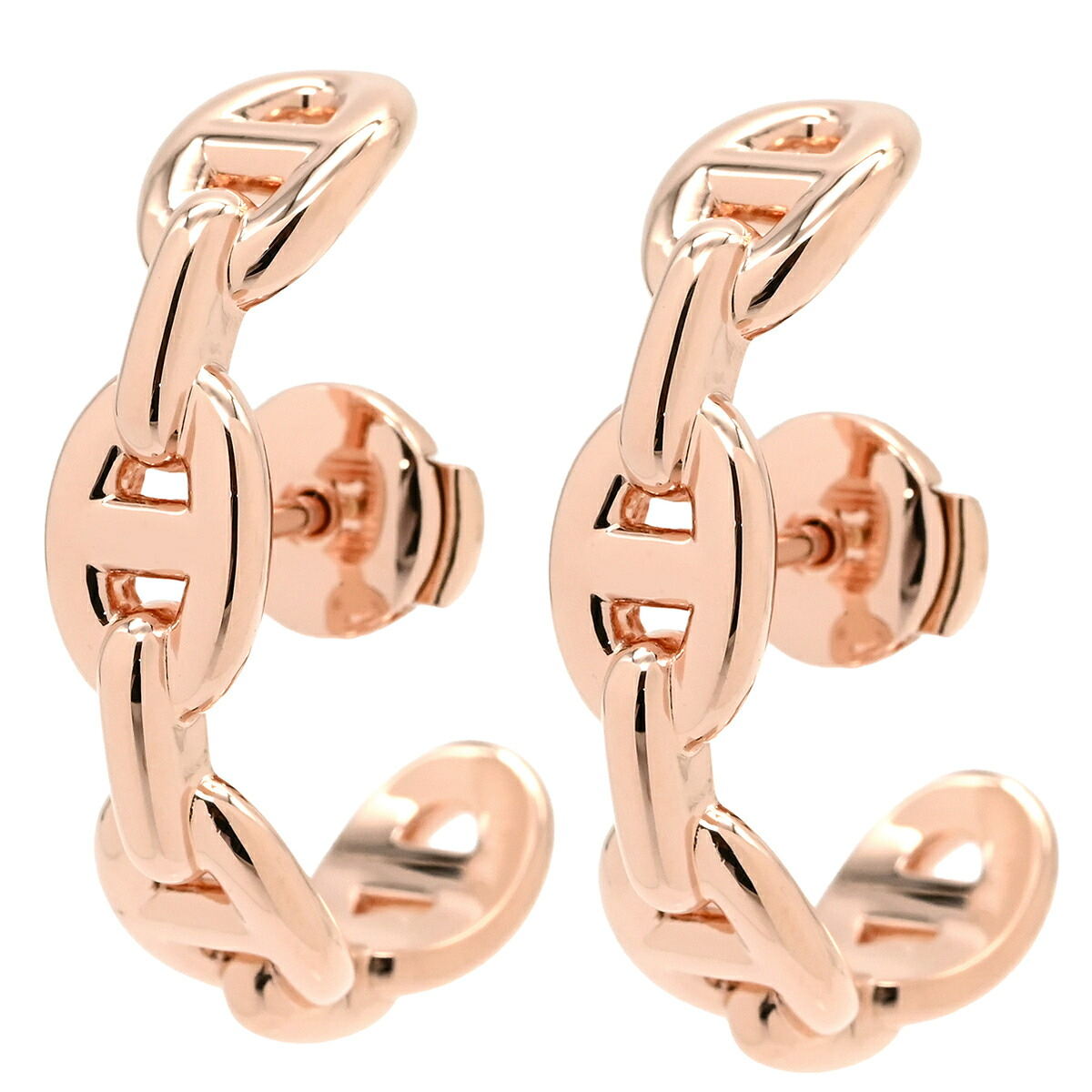 ＼ポイント2倍 &最大5万円割引クーポン4/4 20時から／ エルメス HERMES ピアス シェーヌダンクル アンシェネ フープピアス ローズゴールド ピンクゴールド 18K 750AU RG PG 【中古】