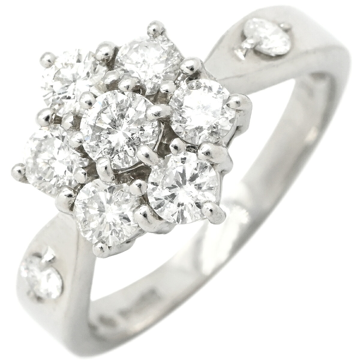 リング 指輪 ダイヤ 1.01ct プラチナシルバー Pt850 9P 9石 9粒 ブリリアントカット フラワー 花モチーフ サイドストーン 11.5号【中古】