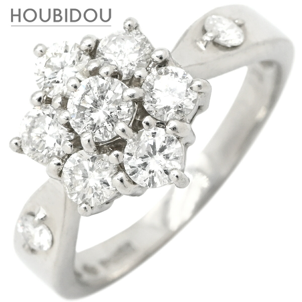 リング 指輪 ダイヤ 1.01ct プラチナシルバー Pt850 9P 9石 9粒 ブリリアントカット フラワー 花モチーフ サイドストーン 11.5号【中古】｜HOUBIDOU 心斎橋店