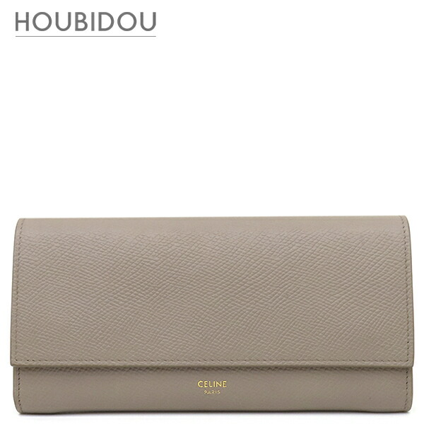 セリーヌ CELINE 二つ折り紙入れ ラージフラップ ウォレット 子ウシ Pebble ゴールド金具 グレージュ 10B563BEL 【箱】【中古】
