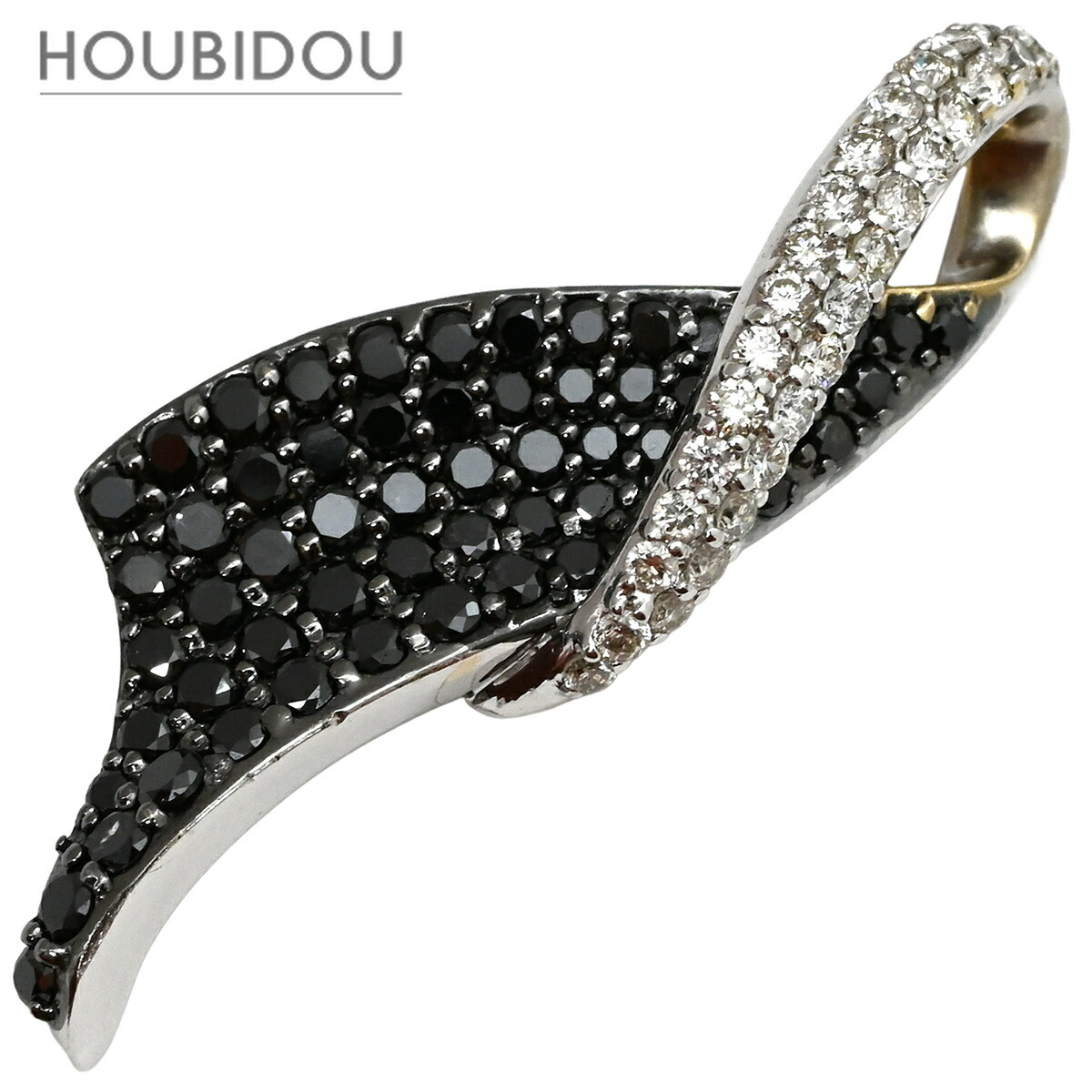 ペンダントトップ ダイヤ ブラックダイヤ 0.31ct 0.93ct ホワイトゴールド 黒 リボン 18金 18K 750 WG ネックレストップ 【中古】|HOUBIDOU 心斎橋店