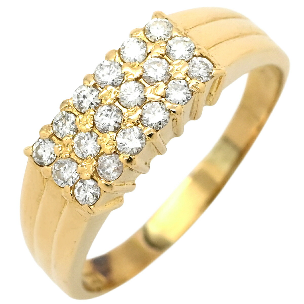 リング 指輪 ダイヤモンド 0.32ct イエローゴールド K18 Au750 YG パヴェダイヤ 一文字 13号【中古】