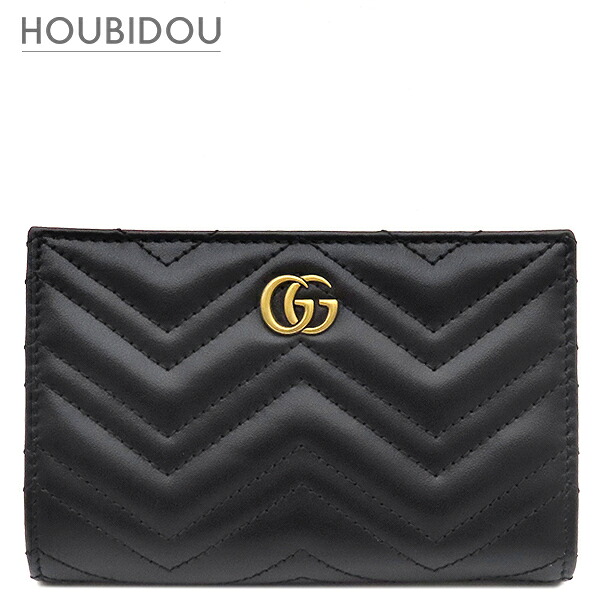 グッチ GUCCI 二つ折り紙入れ ダブルG カードケースウォレット なめし革 キルティングなめし革 黒いこと ゴールド金具 パウダーコンパクト シェブロン 781583 DTDHT 1000 【箱】【中古】
