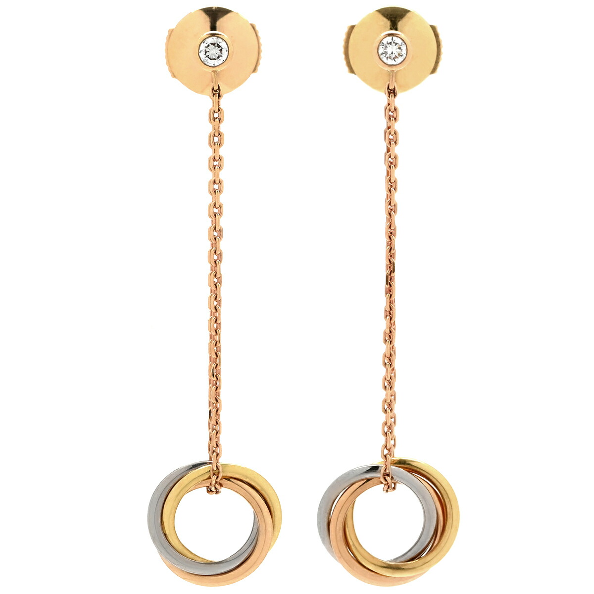 ＼ポイント2倍 &最大5万円割引クーポン4/4 20時から／ カルティエ Cartier ピアス トリニティ 1Pダイヤ ホワイトゴールド×イエローゴールド×ピンクゴールド 3カラー 18K 750AU ドロップ スイング 【中古】