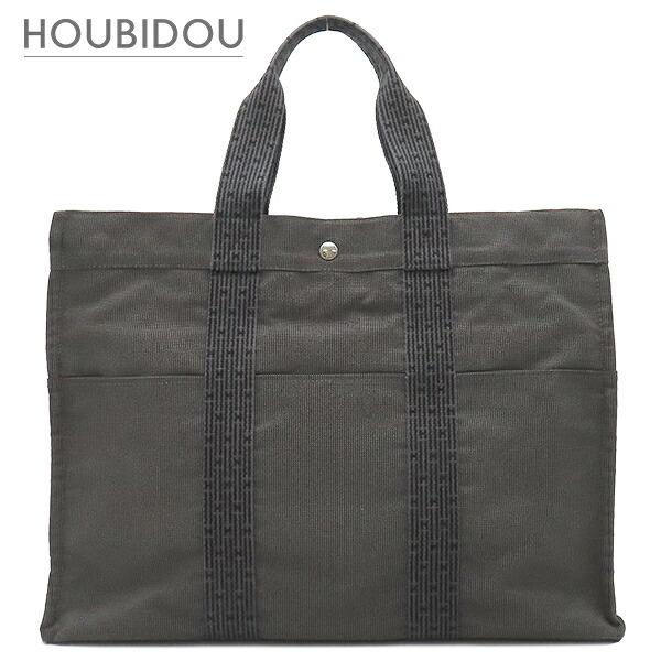 ＼2%OFF大売り出し ＆最大限度5万円銀行割引クーポン券 量目押さえる／ エルメス Hermes トートバッグ エールライントート GM  帆布 薄墨色 しろがね色金具 鍵・カデナ欠品 【中古】