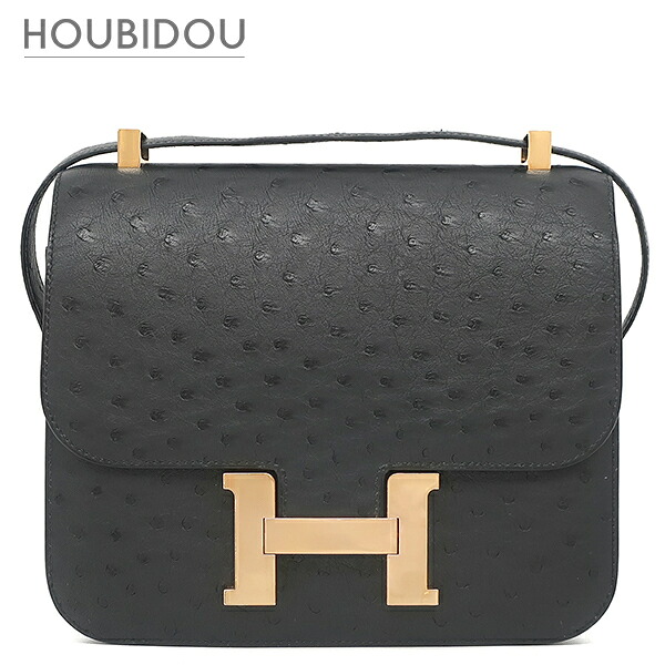 ＼ポイント2倍／ エルメス Hermes ショルダーバッグ コンスタンス3 24 オーストリッチ ブラック ゴールド金具 黒 Y刻印 【保存袋】【中古】｜HOUBIDOU 心斎橋店