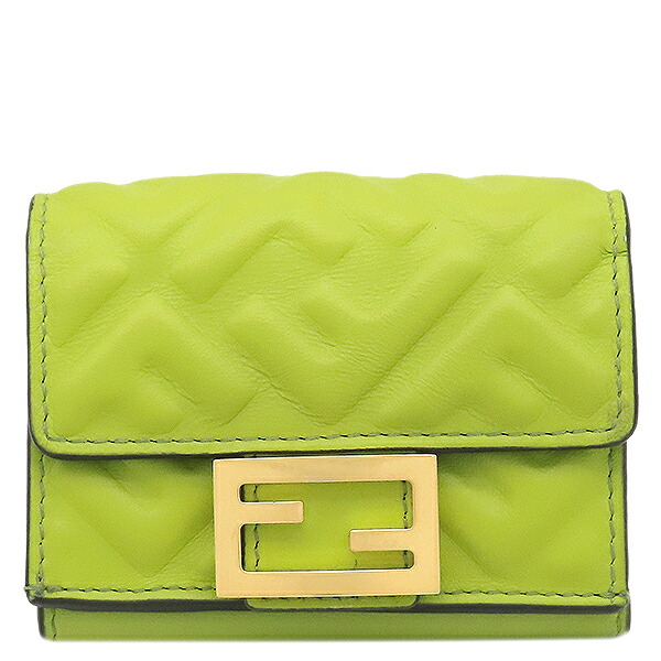 フェンディ FENDI 三つ折り財布 バゲット マイクロトリフォールド ウォレット レザー ワサビ ゴールド金具 コンパクト財布 8M0395 AAJD F1JCP 【箱】【中古】 28,258円