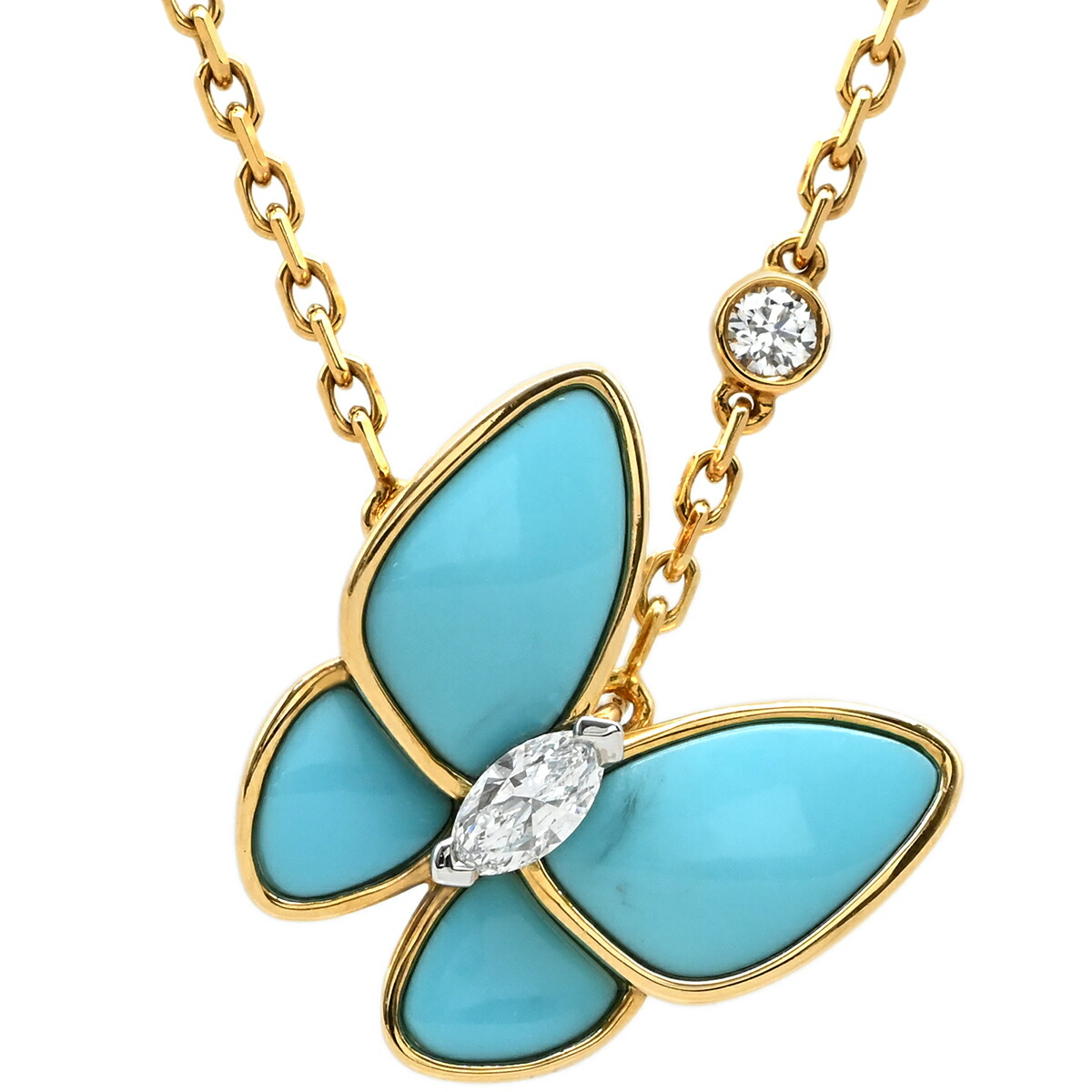 ヴァンクリーフアーペル Van Cleef & Arpels ネックレス ドゥ パピヨン ペンダント ブルーXイエローゴールド 18K ターコイズ ダイヤモンド VCARP7UP00 【箱】【中古】
