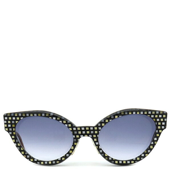 CUTLER AND GROSS サングラス キャットアイ 52□18 プラスチック レザー ブラック×ブラウン×マルチカラー シルバー金具 黒 茶 モザイク柄 【中古】