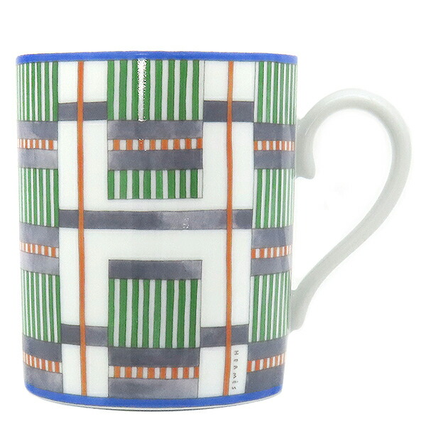エルメス HERMES 食器 ヒドゥン H NO.3 磁器 ホワイト×グリーンXオレンジ 白 緑 オレンジ 新品 未使用 ポーセリン P067231P 【箱】【中古】