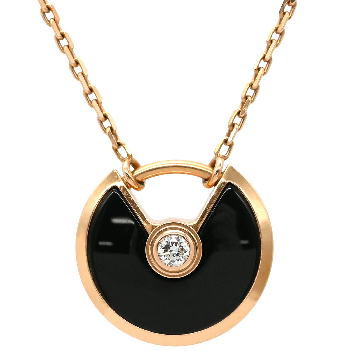 ＼最大5万円割引クーポン 4/4 20時から 数量限定／ カルティエ Cartier ネックレス アミュレット ドゥ カルティエ ピンクゴールド×ブラック PG Au750 18K 18金 ダイヤ オニキス タリスマン 【中古】