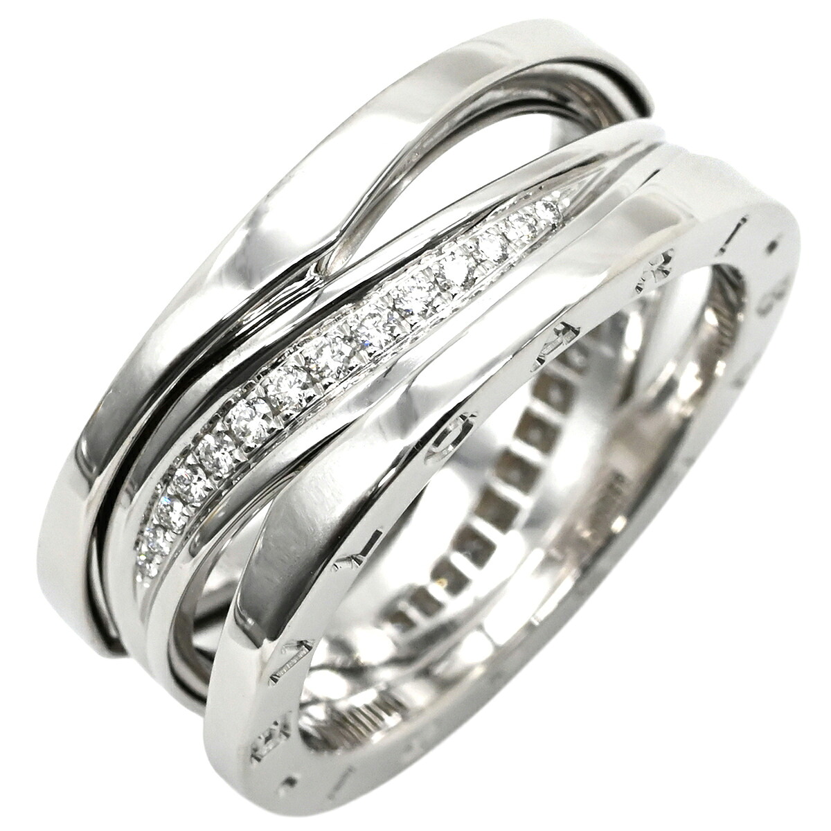 \最大5万円割引クーポン 4/4 20時から 数量限定/ ブルガリ BVLGARI リング 指輪 ビーゼロワン B-zero1 レジェンド 3バンド ダイヤ ホワイトゴールド #60 750 18K 19号【中古】
