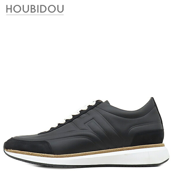 エルメス Hermes スニーカー たわい無い EASY 子ウシ シェーブルベロア 黒いこと #39 黒 白 なめし革 ソルド品  H221901Z 【保護すること袋】【中古】