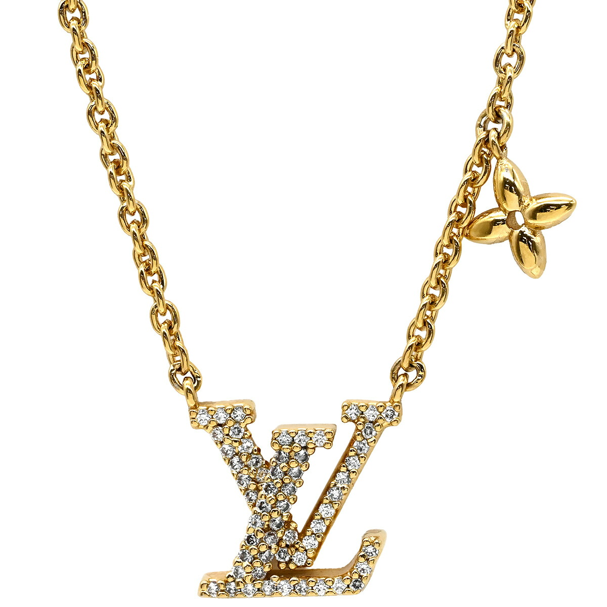 ルイヴィトン LOUIS VUITTON ネックレス LV アイコニック GP ストラス ゴールド ロゴ モノグラムフラワー LVイニシャル LVサークル M00596 AK2284 【箱】【中古】