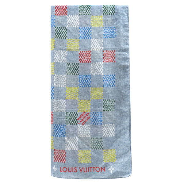 ルイヴィトン LOUIS VUITTON ストール LV バーズ ダミエ デニム シルク コットン デニムブルー 青 赤 黄 白 シルク コットン M96285 FF4264 【箱】【中古】