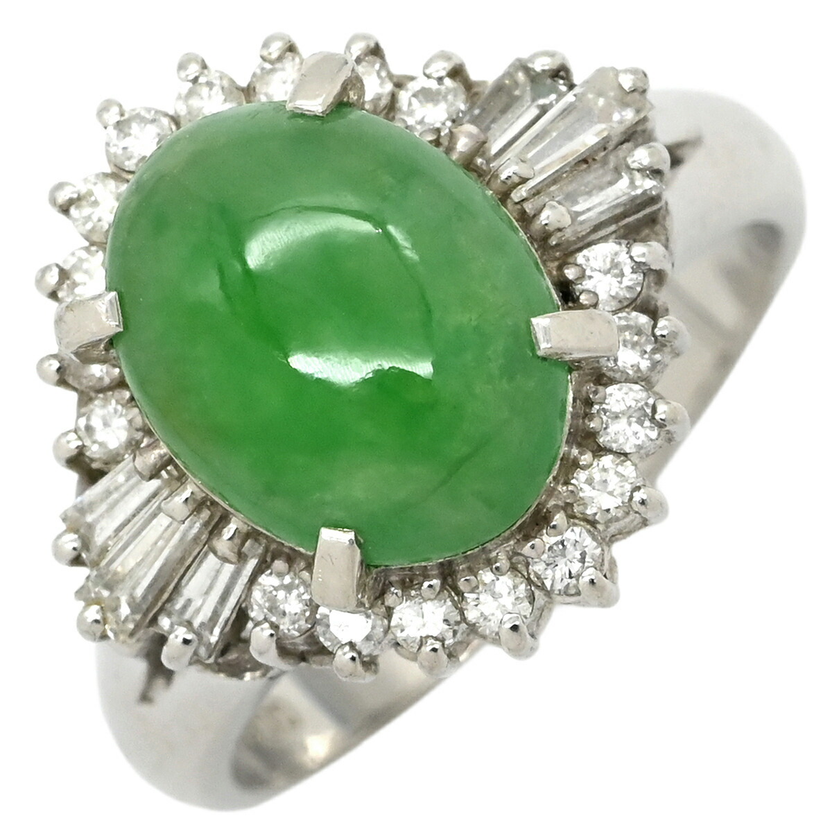 リング 指輪 ヒスイ 2.42ct ダイヤ 0.47ct グリーン×プラチナシルバー 緑 グリーン 翡翠 ひすい ジェダイト カボション 11号【中古】