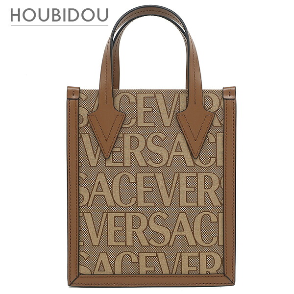 ＼ポイント10倍／ ヴェルサーチ Versace 2WAYバッグ オールオーバー スモール トートバッグ コットン ポリエステル レザー ブラウン ゴールド金具 ロゴ 総柄 ハンドバッグ ショルダー 【保存袋】【中古】｜HOUBIDOU 心斎橋店